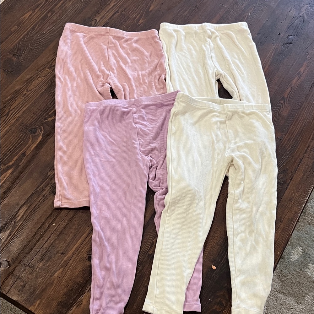 4 pair Girls' Soft Ribbed Leggings - Pastel Pink, Lavender & Cream